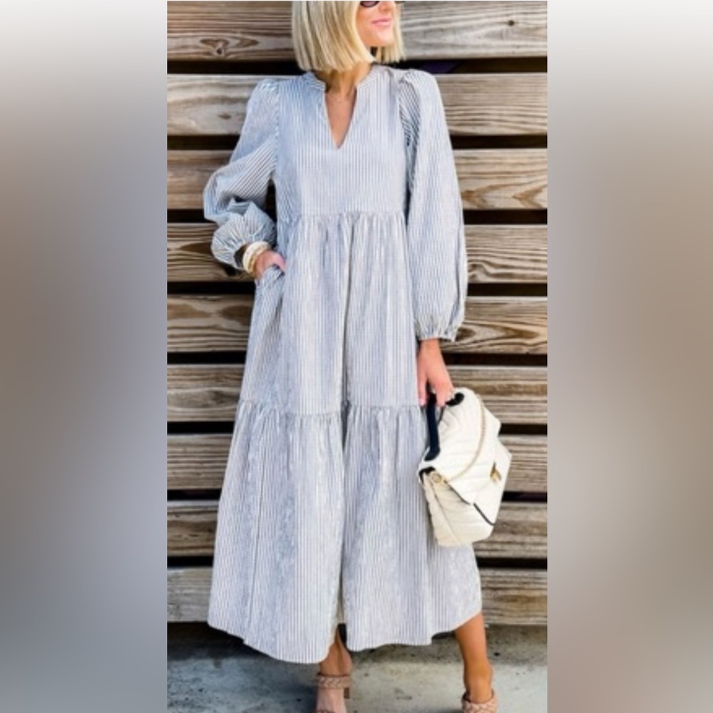 A New Day Striped Maxi Dress Gray/White